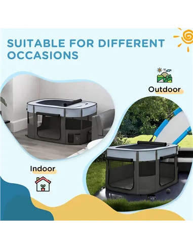 PawHut Foldable Dog Pen with Storage Bag for Indoor/Outdoor Use, Portable Pet playpen, with Ground Stakes - Grey