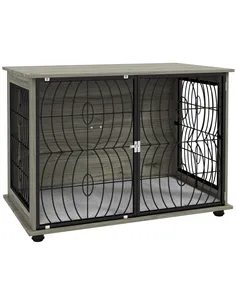 PawHut Dog Crate Furniture End Table w/ Plush Washable Cushion, Lockable Door, for Large Dogs