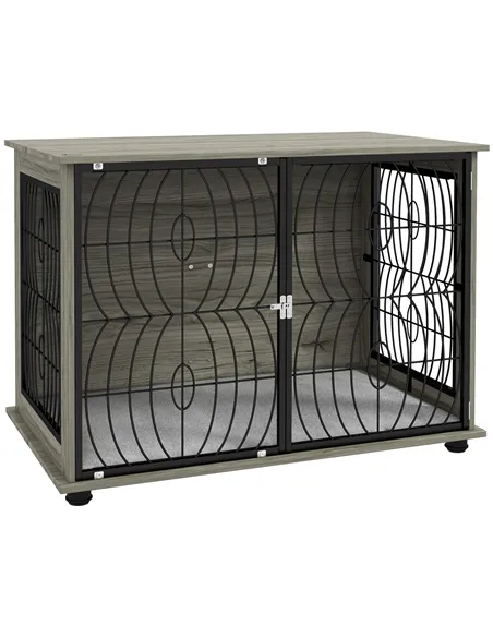 PawHut Dog Crate Furniture End Table w/ Plush Washable Cushion, Lockable Door, for Large Dogs