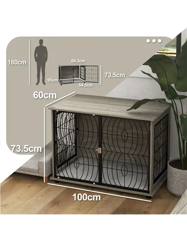 PawHut Dog Crate Furniture End Table w/ Plush Washable Cushion, Lockable Door, for Large Dogs