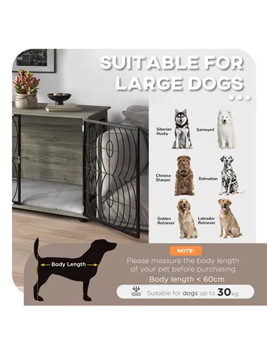 PawHut Dog Crate Furniture End Table w/ Plush Washable Cushion, Lockable Door, for Large Dogs