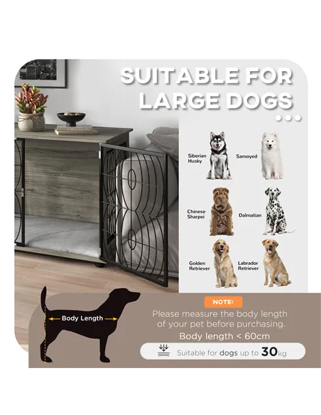 PawHut Dog Crate Furniture End Table w/ Plush Washable Cushion, Lockable Door, for Large Dogs