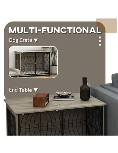 PawHut Dog Crate Furniture End Table w/ Plush Washable Cushion, Lockable Door, for Large Dogs