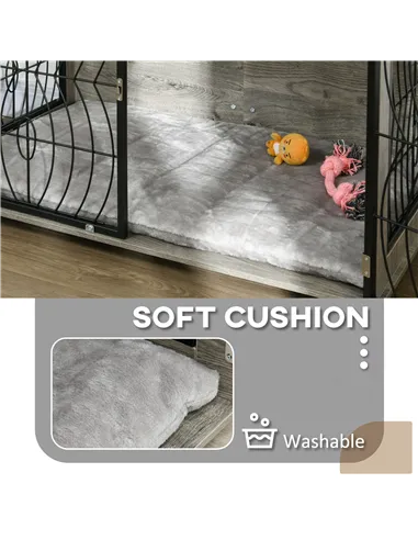 PawHut Dog Crate Furniture End Table w/ Plush Washable Cushion, Lockable Door, for Large Dogs