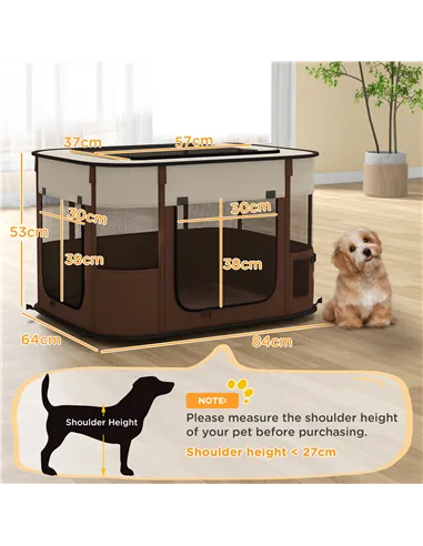 PawHut Foldable Dog Pen with Storage Bag for Indoor/Outdoor Use, Portable Pet playpen, with Ground Stakes - Brown