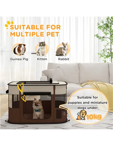 PawHut Foldable Dog Pen with Storage Bag for Indoor/Outdoor Use, Portable Pet playpen, with Ground Stakes - Brown