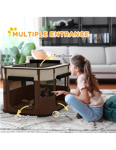 PawHut Foldable Dog Pen with Storage Bag for Indoor/Outdoor Use, Portable Pet playpen, with Ground Stakes - Brown