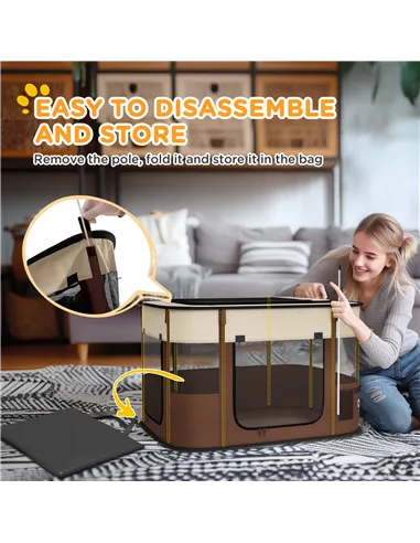 PawHut Foldable Dog Pen with Storage Bag for Indoor/Outdoor Use, Portable Pet playpen, with Ground Stakes - Brown