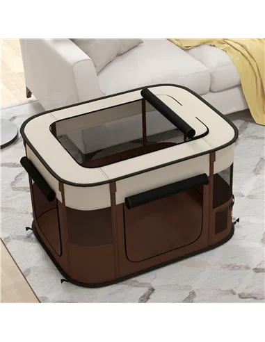 PawHut Foldable Dog Pen with Storage Bag for Indoor/Outdoor Use, Portable Pet playpen, with Ground Stakes - Brown
