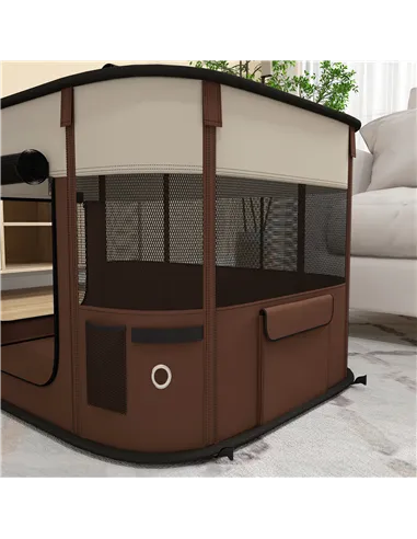PawHut Foldable Dog Pen with Storage Bag for Indoor/Outdoor Use, Portable Pet playpen, with Ground Stakes - Brown