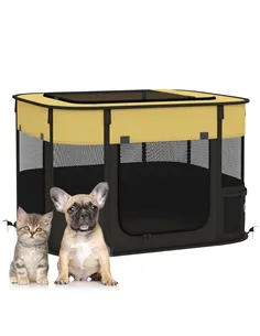 PawHut Foldable Dog Pen with Storage Bag for Indoor/Outdoor Use, Portable Pet playpen, with Ground Stakes - Yellow