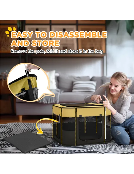 PawHut Foldable Dog Pen with Storage Bag for Indoor/Outdoor Use, Portable Pet playpen, with Ground Stakes - Yellow