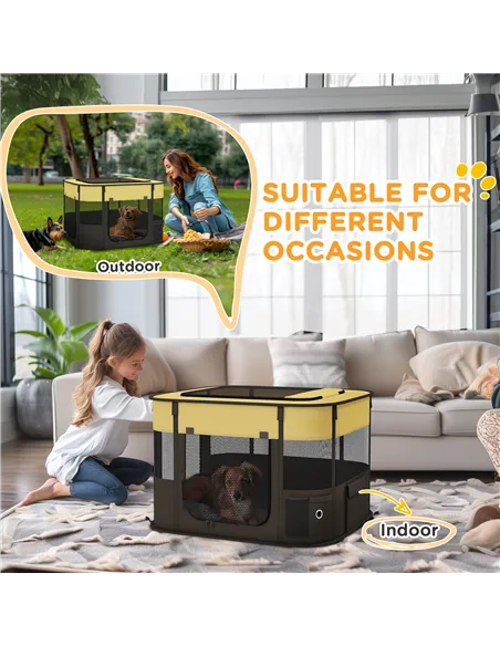 PawHut Foldable Dog Pen with Storage Bag for Indoor/Outdoor Use, Portable Pet playpen, with Ground Stakes - Yellow