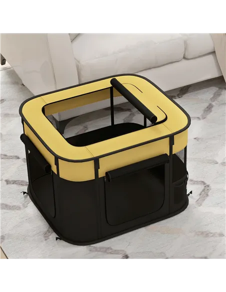 PawHut Foldable Dog Pen with Storage Bag for Indoor/Outdoor Use, Portable Pet playpen, with Ground Stakes - Yellow