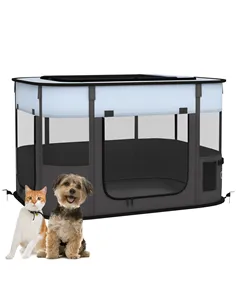 PawHut Foldable Dog Pen with Storage Bag for Indoor/Outdoor Use, Portable Pet playpen, with Ground Stakes - Grey