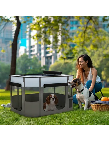 PawHut Foldable Dog Pen with Storage Bag for Indoor/Outdoor Use, Portable Pet playpen, with Ground Stakes - Grey