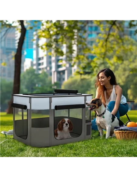 PawHut Foldable Dog Pen with Storage Bag for Indoor/Outdoor Use, Portable Pet playpen, with Ground Stakes - Grey