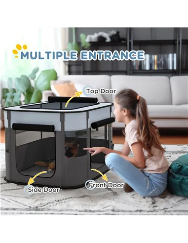 PawHut Foldable Dog Pen with Storage Bag for Indoor/Outdoor Use, Portable Pet playpen, with Ground Stakes - Grey