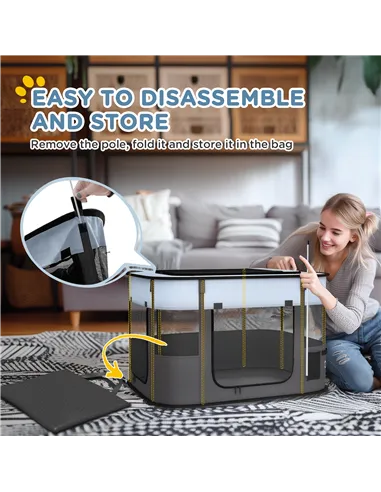 PawHut Foldable Dog Pen with Storage Bag for Indoor/Outdoor Use, Portable Pet playpen, with Ground Stakes - Grey