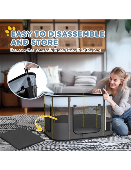 PawHut Foldable Dog Pen with Storage Bag for Indoor/Outdoor Use, Portable Pet playpen, with Ground Stakes - Grey