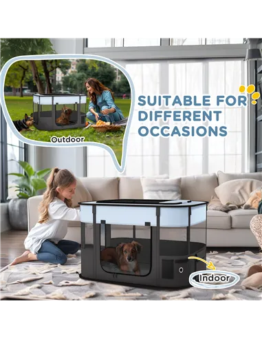 PawHut Foldable Dog Pen with Storage Bag for Indoor/Outdoor Use, Portable Pet playpen, with Ground Stakes - Grey