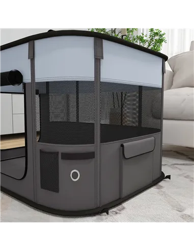 PawHut Foldable Dog Pen with Storage Bag for Indoor/Outdoor Use, Portable Pet playpen, with Ground Stakes - Grey