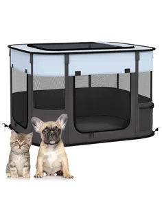 PawHut Foldable Dog Pen with Storage Bag for Indoor/Outdoor Use, Portable Pet playpen, with Ground Stakes - Grey