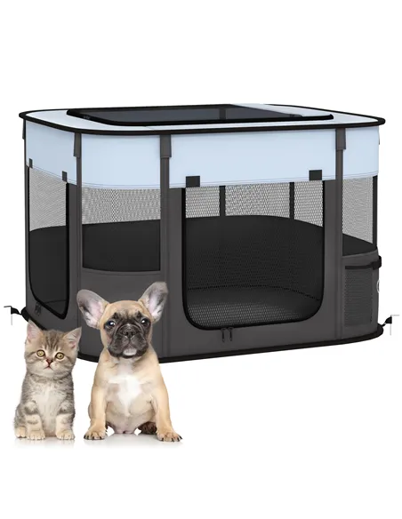PawHut Foldable Dog Pen with Storage Bag for Indoor/Outdoor Use, Portable Pet playpen, with Ground Stakes - Grey