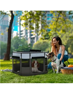 PawHut Foldable Dog Pen with Storage Bag for Indoor/Outdoor Use, Portable Pet playpen, with Ground Stakes - Grey 2