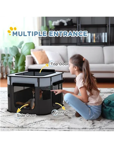 PawHut Foldable Dog Pen with Storage Bag for Indoor/Outdoor Use, Portable Pet playpen, with Ground Stakes - Grey