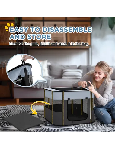 PawHut Foldable Dog Pen with Storage Bag for Indoor/Outdoor Use, Portable Pet playpen, with Ground Stakes - Grey