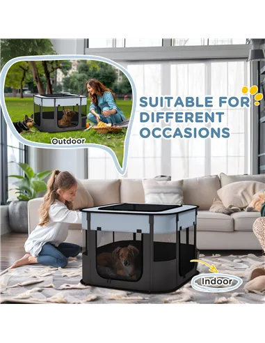 PawHut Foldable Dog Pen with Storage Bag for Indoor/Outdoor Use, Portable Pet playpen, with Ground Stakes - Grey