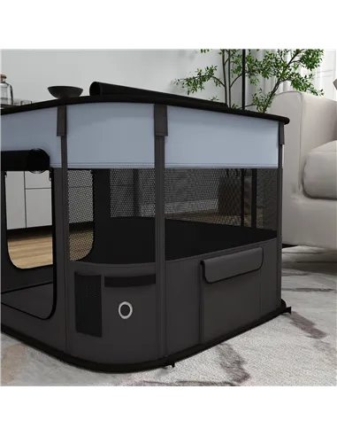 PawHut Foldable Dog Pen with Storage Bag for Indoor/Outdoor Use, Portable Pet playpen, with Ground Stakes - Grey