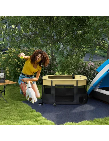 PawHut Foldable Dog Pen with Storage Bag for Indoor/Outdoor Use, Portable Pet playpen, with Ground Stakes - Yellow