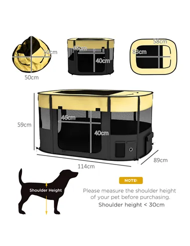 PawHut Foldable Dog Pen with Storage Bag for Indoor/Outdoor Use, Portable Pet playpen, with Ground Stakes - Yellow