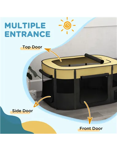PawHut Foldable Dog Pen with Storage Bag for Indoor/Outdoor Use, Portable Pet playpen, with Ground Stakes - Yellow