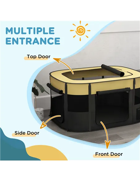 PawHut Foldable Dog Pen with Storage Bag for Indoor/Outdoor Use, Portable Pet playpen, with Ground Stakes - Yellow