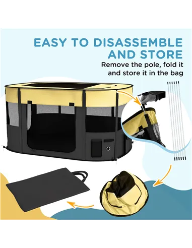 PawHut Foldable Dog Pen with Storage Bag for Indoor/Outdoor Use, Portable Pet playpen, with Ground Stakes - Yellow