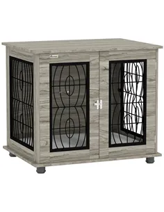 PawHut Indoor Dog Crate Furniture End Table with Soft Washable Cushion, Lockable Front Door, for Medium Dogs - Black
