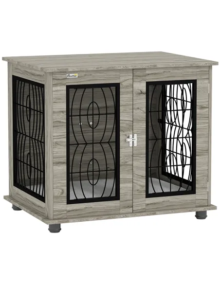 PawHut Indoor Dog Crate Furniture End Table with Soft Washable Cushion, Lockable Front Door, for Medium Dogs - Black