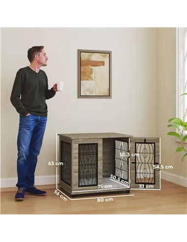 PawHut Indoor Dog Crate Furniture End Table with Soft Washable Cushion, Lockable Front Door, for Medium Dogs - Black