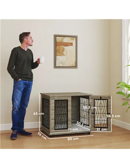 PawHut Indoor Dog Crate Furniture End Table with Soft Washable Cushion, Lockable Front Door, for Medium Dogs - Black