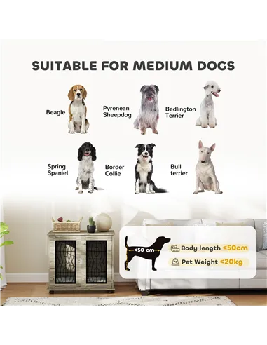 PawHut Indoor Dog Crate Furniture End Table with Soft Washable Cushion, Lockable Front Door, for Medium Dogs - Black