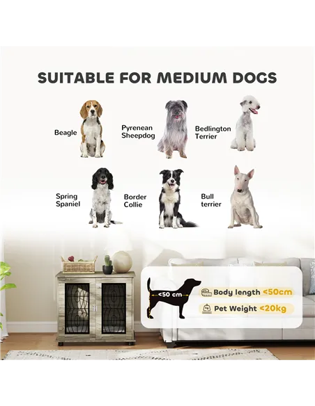 PawHut Indoor Dog Crate Furniture End Table with Soft Washable Cushion, Lockable Front Door, for Medium Dogs - Black