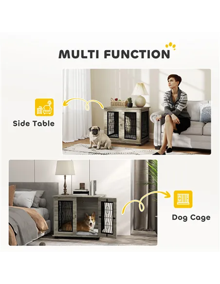 PawHut Indoor Dog Crate Furniture End Table with Soft Washable Cushion, Lockable Front Door, for Medium Dogs - Black