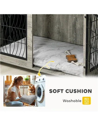 PawHut Indoor Dog Crate Furniture End Table with Soft Washable Cushion, Lockable Front Door, for Medium Dogs - Black