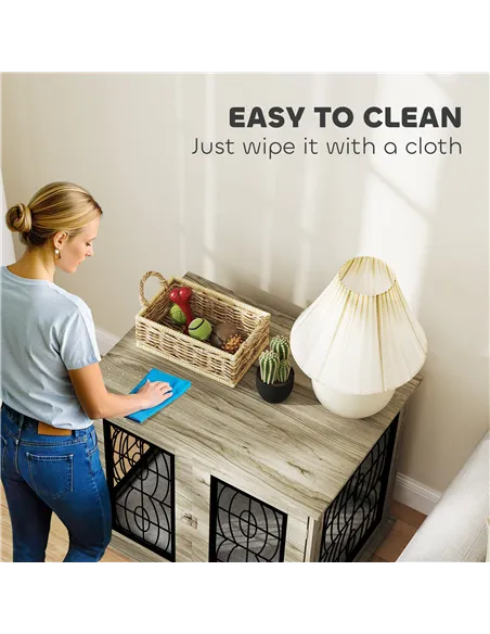 PawHut Indoor Dog Crate Furniture End Table with Soft Washable Cushion, Lockable Front Door, for Medium Dogs - Black