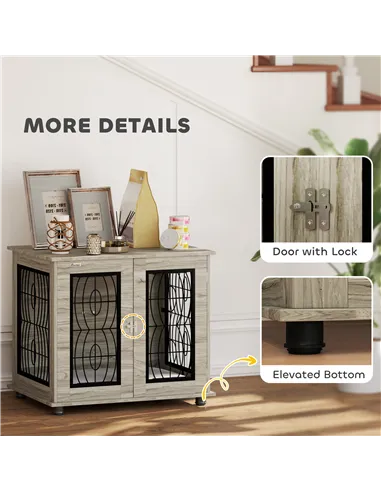 PawHut Indoor Dog Crate Furniture End Table with Soft Washable Cushion, Lockable Front Door, for Medium Dogs - Black