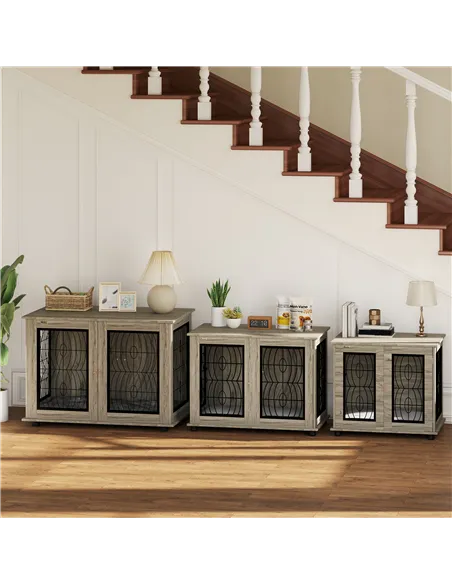 PawHut Indoor Dog Crate Furniture End Table with Soft Washable Cushion, Lockable Front Door, for Medium Dogs - Black