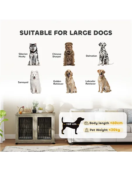 PawHut Indoor Dog Crate Furniture End Table with Soft Washable Cushion, Lockable Front Door, for Large Dogs - Grey